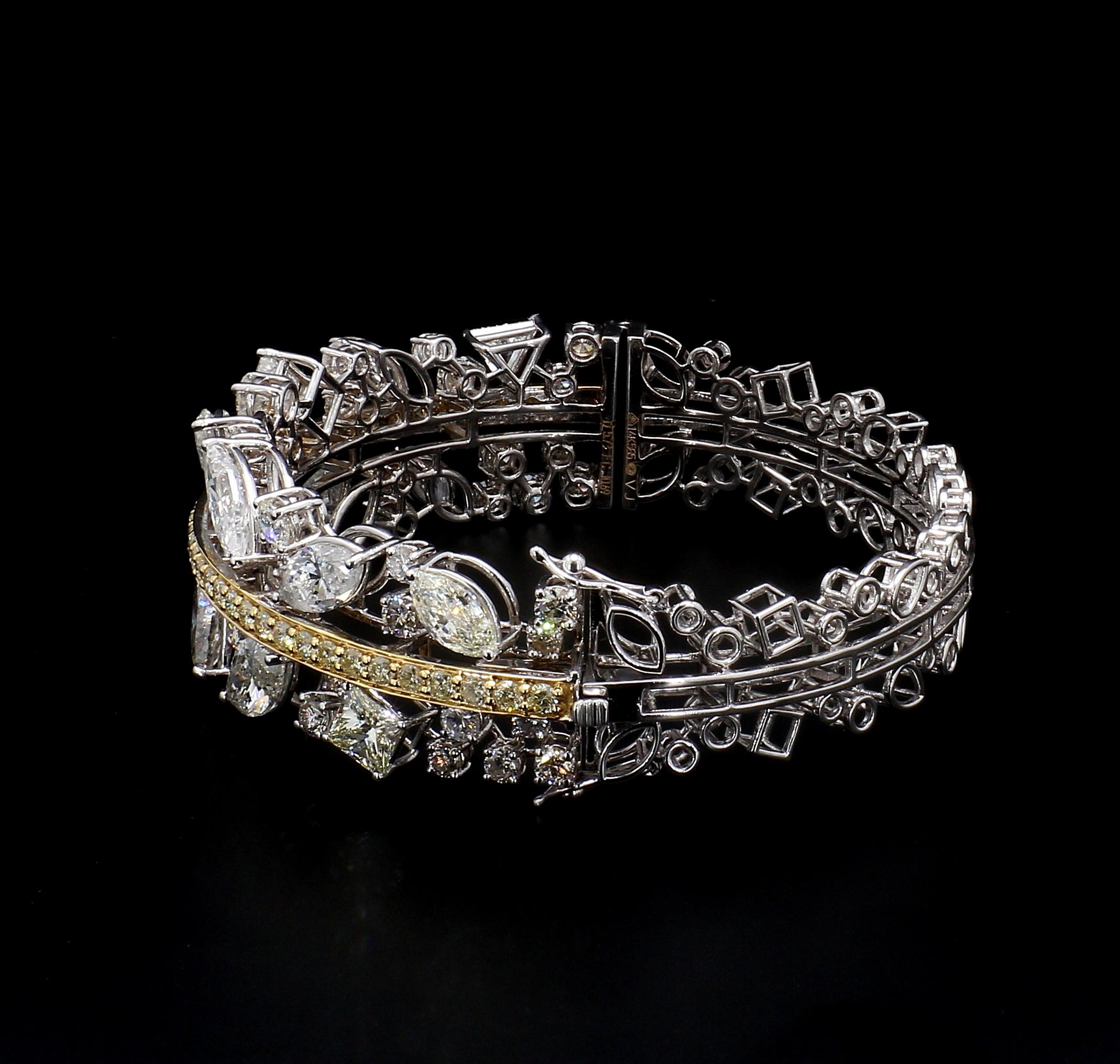Taille mixte Bracelet en or 14k avec diamant Harmony de 16,42 carats en vente