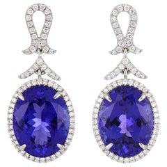 16.42 Carat Oval Tanzanite Earrings with Diamonds 18 Karat White Gold
