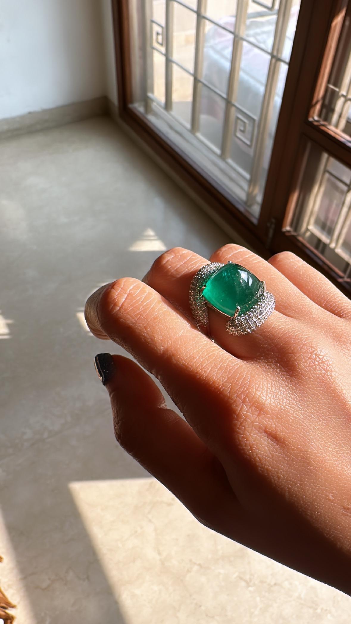 Verlobungsring mit 16,42 Karat, natürlichem sambischem Smaragd, Zuckerhut-Diamanten (Art déco)