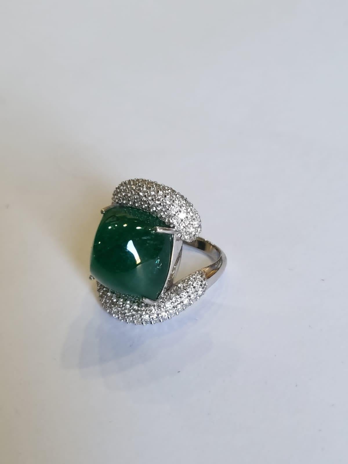 Verlobungsring mit 16,42 Karat, natürlichem sambischem Smaragd, Zuckerhut-Diamanten für Damen oder Herren