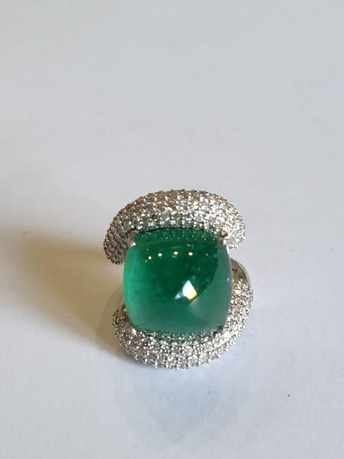 Verlobungsring mit 16,42 Karat, natürlichem sambischem Smaragd, Zuckerhut-Diamanten 1