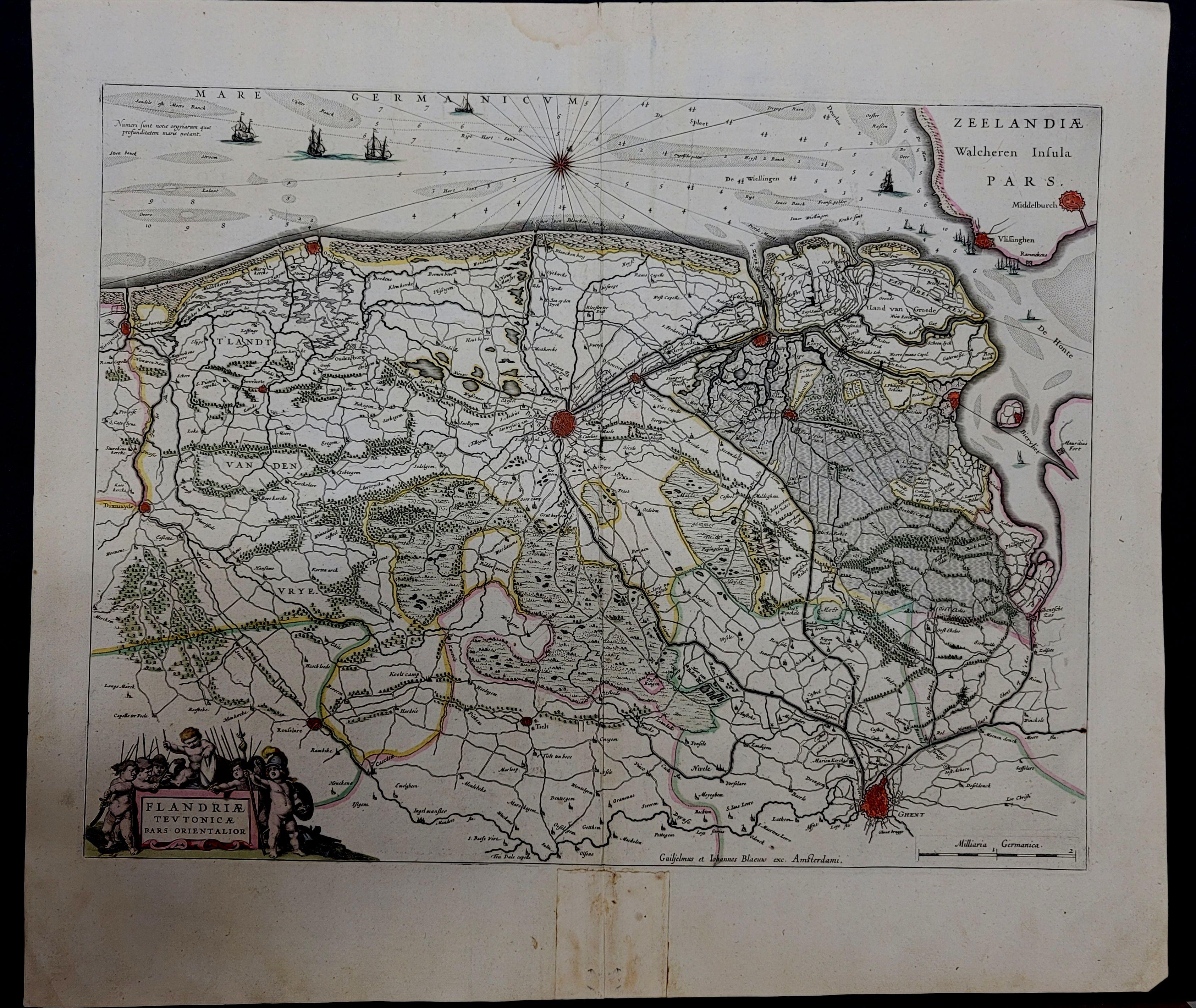 1643 Carte de Willem et Joan Blaeu du nord-ouest de la Flandre, intitulée 
