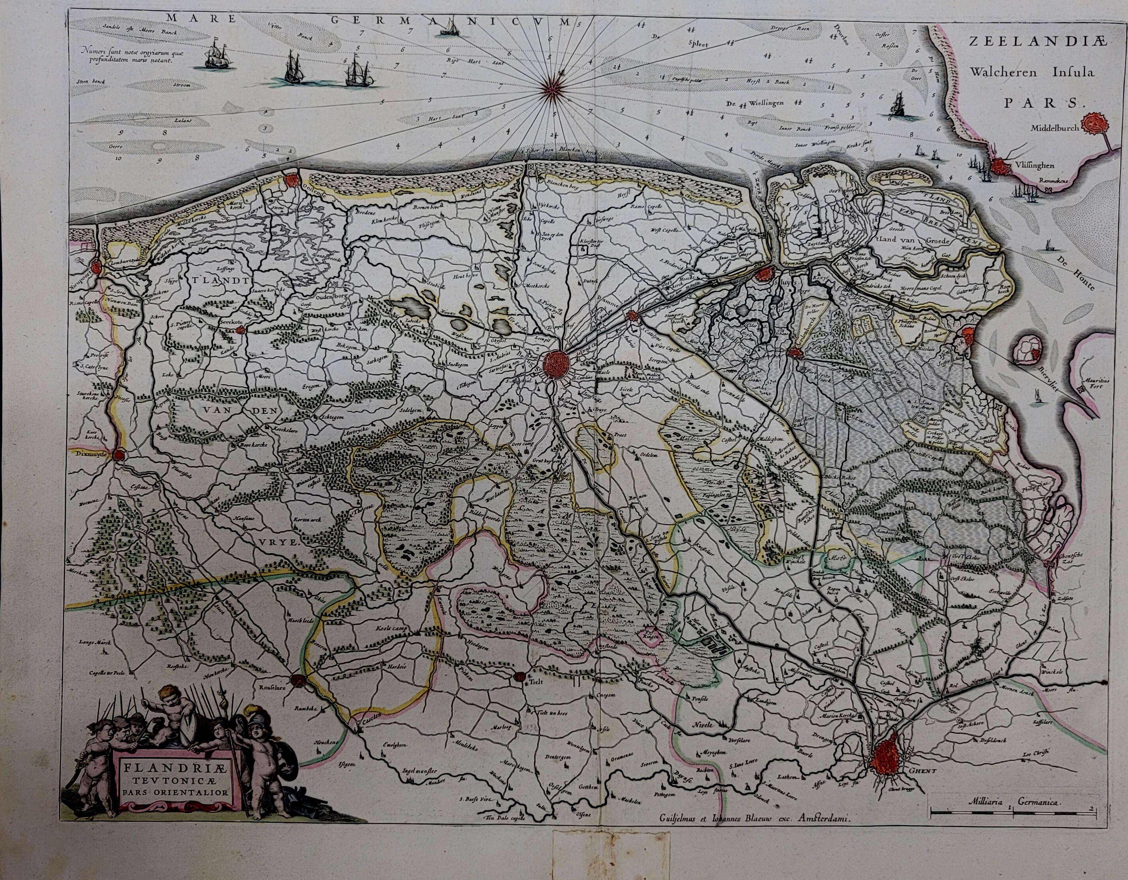 Néerlandais 1643 Carte Willem&Joan Blaeu NW Flanders 