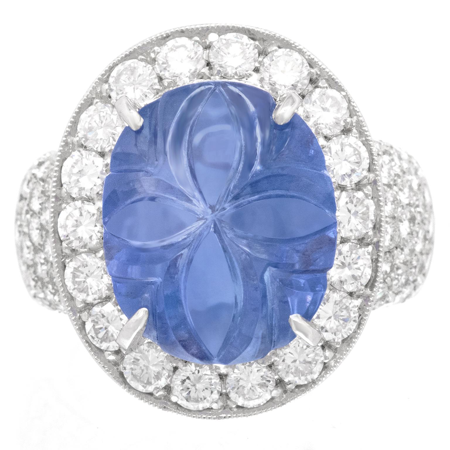 Cabochon 16.43ct No Heat Ceylon Sapphire and Diamond Ring For Sale