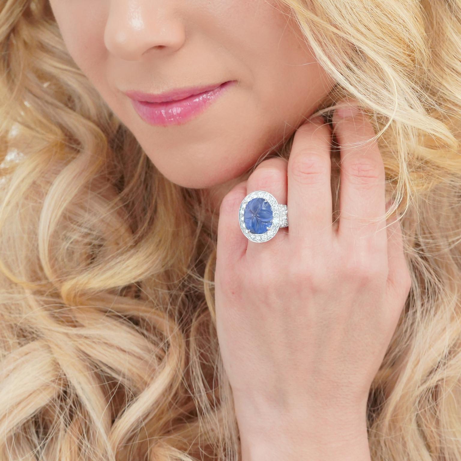 16.43ct No Heat Ceylon Sapphire and Diamond Ring In Excellent Condition For Sale In Litchfield, CT