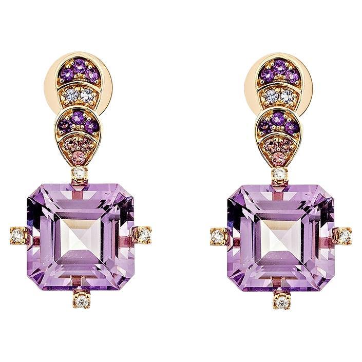 Sunita Nahata Amethyst 16.44ct. Earrings in 18KRG with gemstones & Diamond