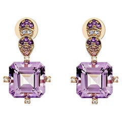 16.44 Carat Amethyst Drop Earring in 18KRG with Multi gemstone and White Diamond