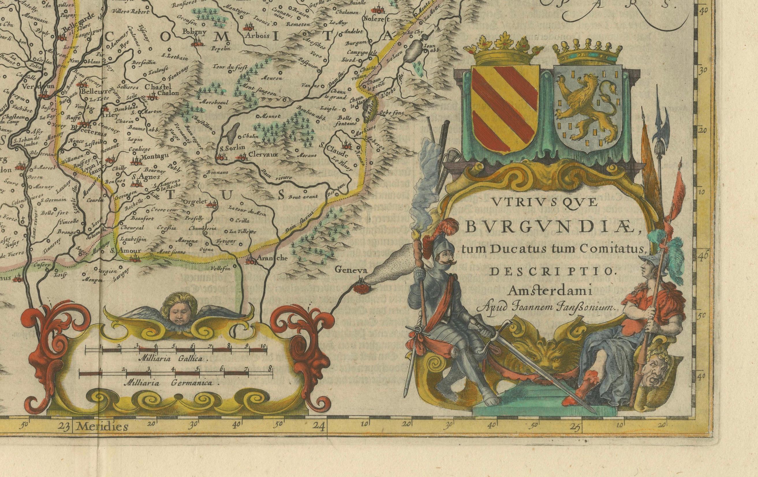 Paper 1644 Janssonius Original Wine Regions Map: The Ducal and Comital Burgundy For Sale