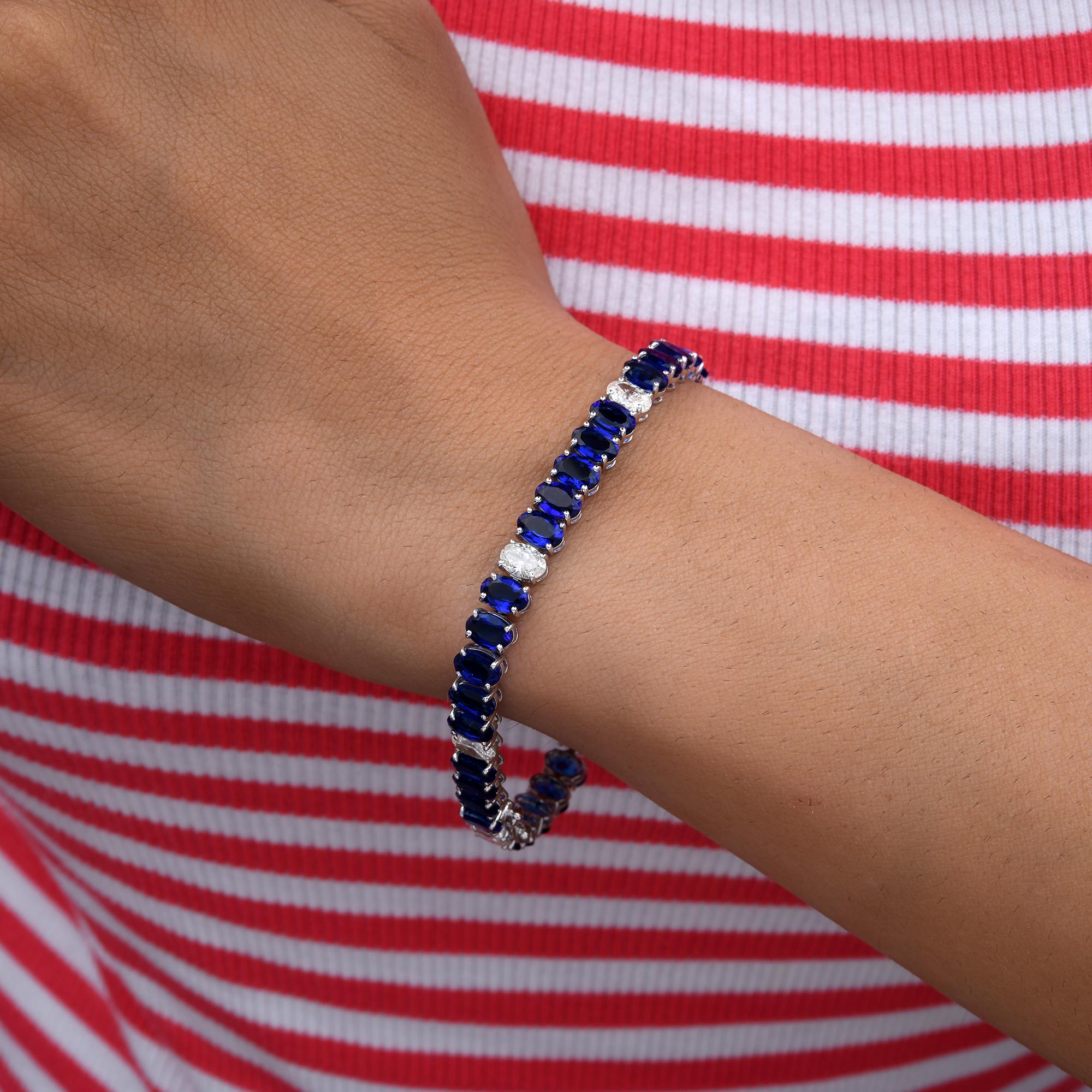 Bracciale tennis con diamanti e zaffiro blu naturale da 16,44 TCW in oro bianco 14 carati in vendita 1