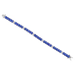 16.44 TCW Zafiro Azul Natural Diamante Pulsera de Tenis Oro Blanco 14 Kilates