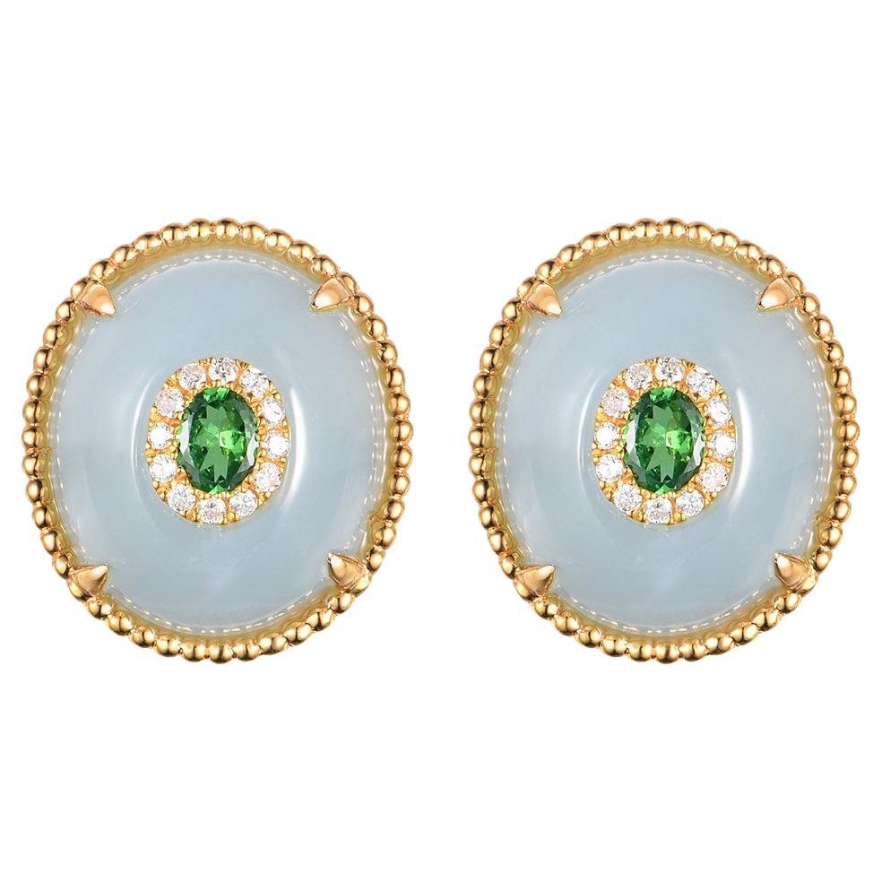 16.45 Carat Aquamarine and Tsavorite Earring in 18K gold-plated sterling silver For Sale