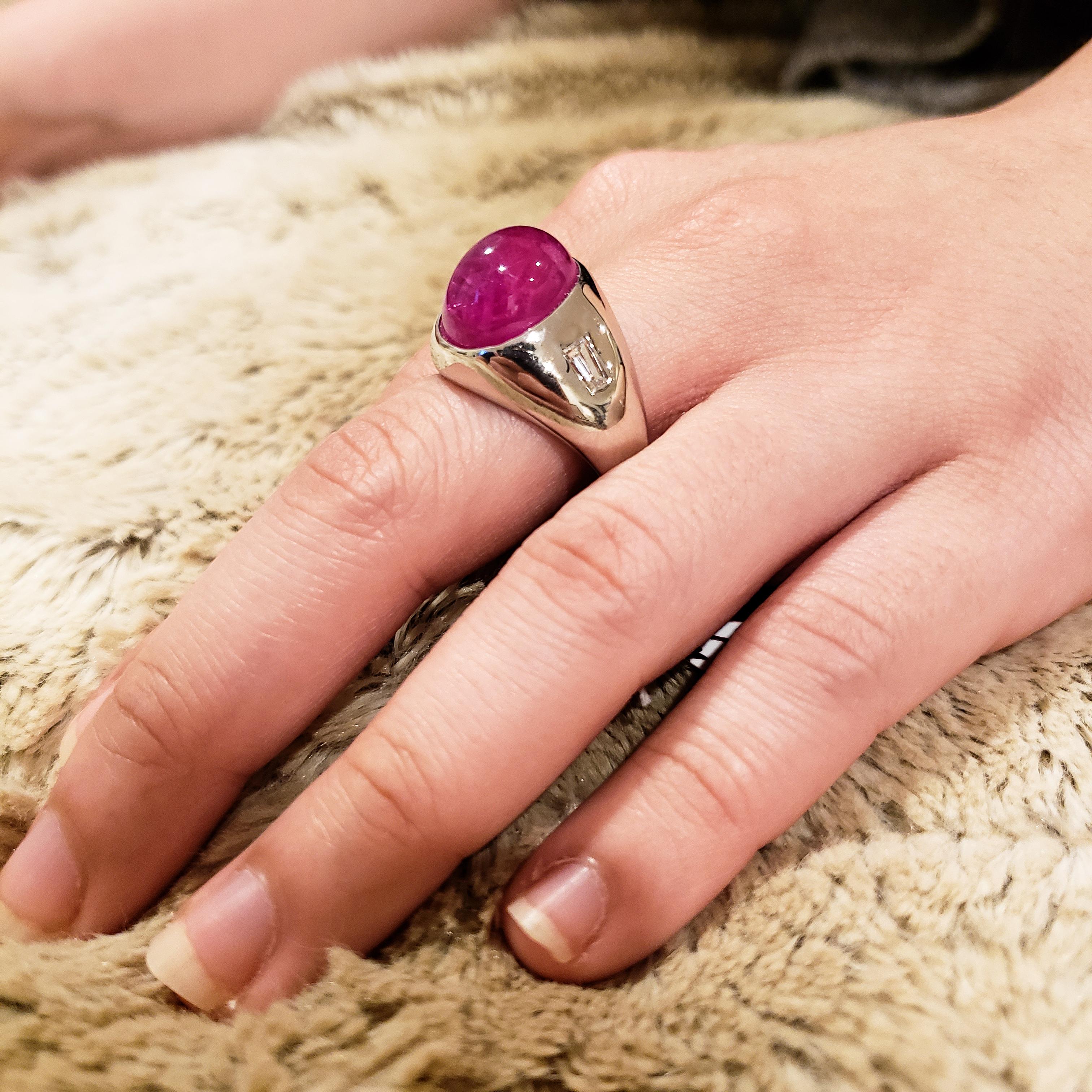 Contemporary 16.45 Carat Cabochon Ruby and Diamond Cocktail Ring For Sale