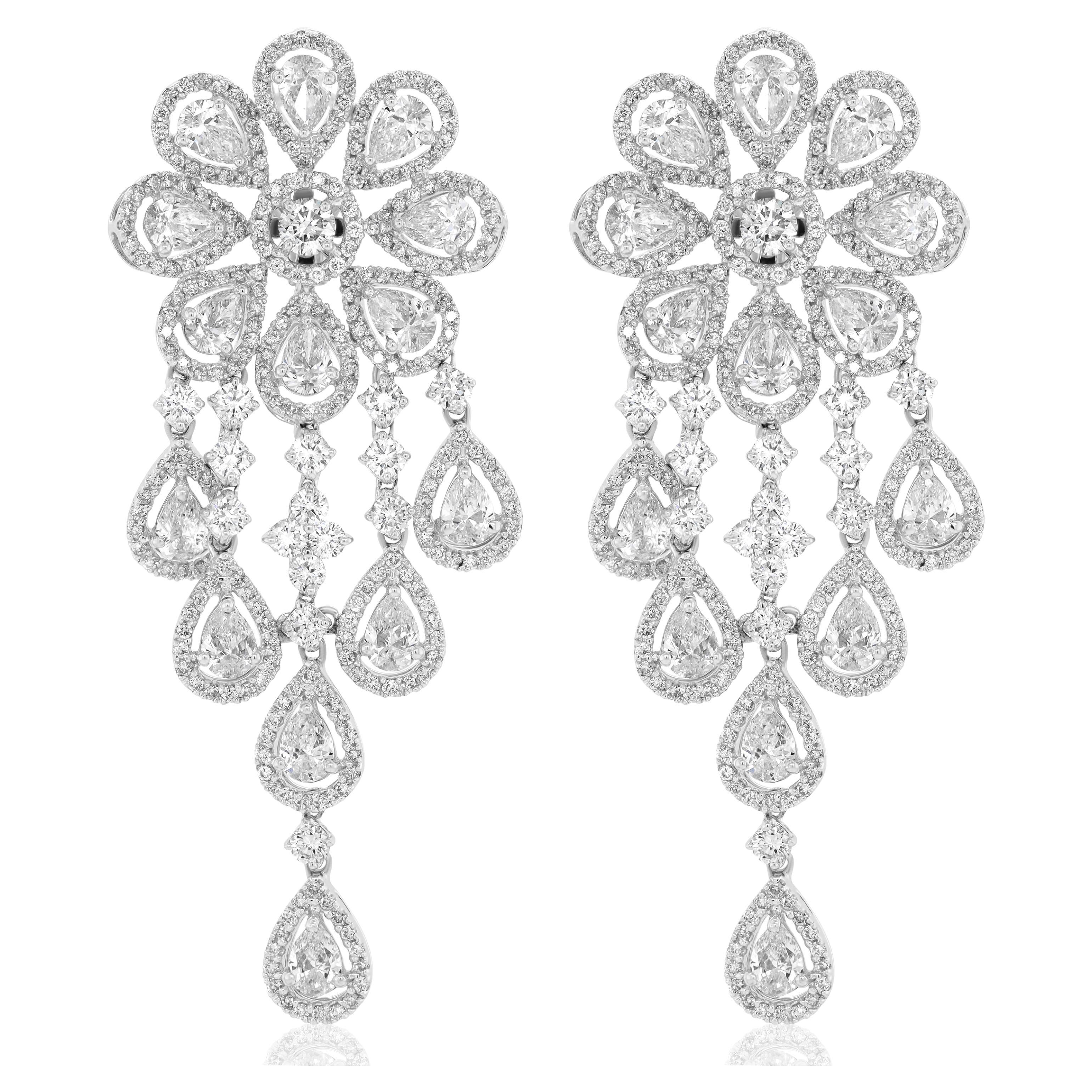 16 00 Carat Natural Diamonds Deco Long Chandelier Dangle Earrings For