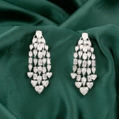 Boucles d'oreilles « lustre » faites main en diamants naturels de 16,45 carats, taille mixte, en or blanc 18 carats