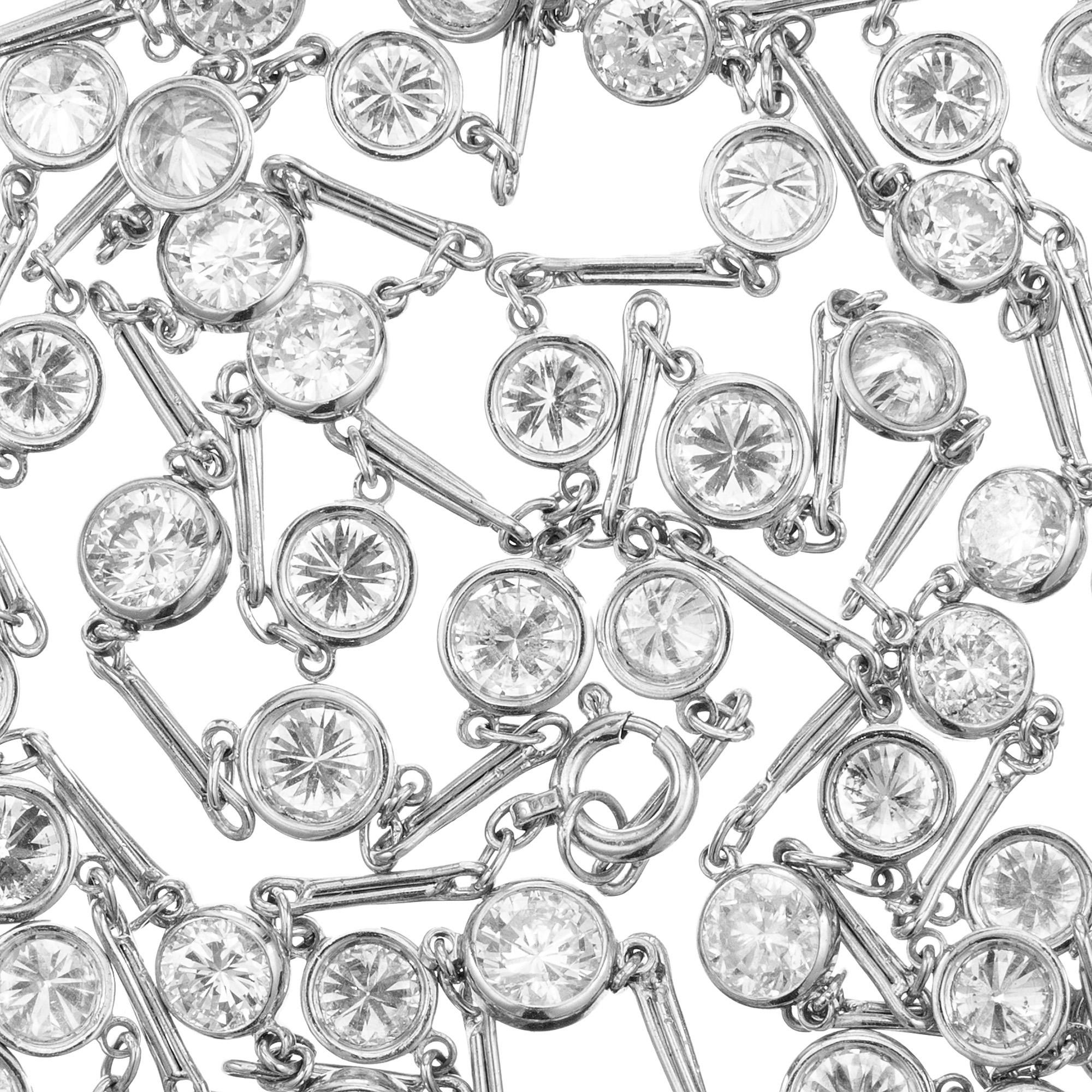 Round Cut 16.45 Carat Diamond Mid Century Platinum Station Necklace For Sale