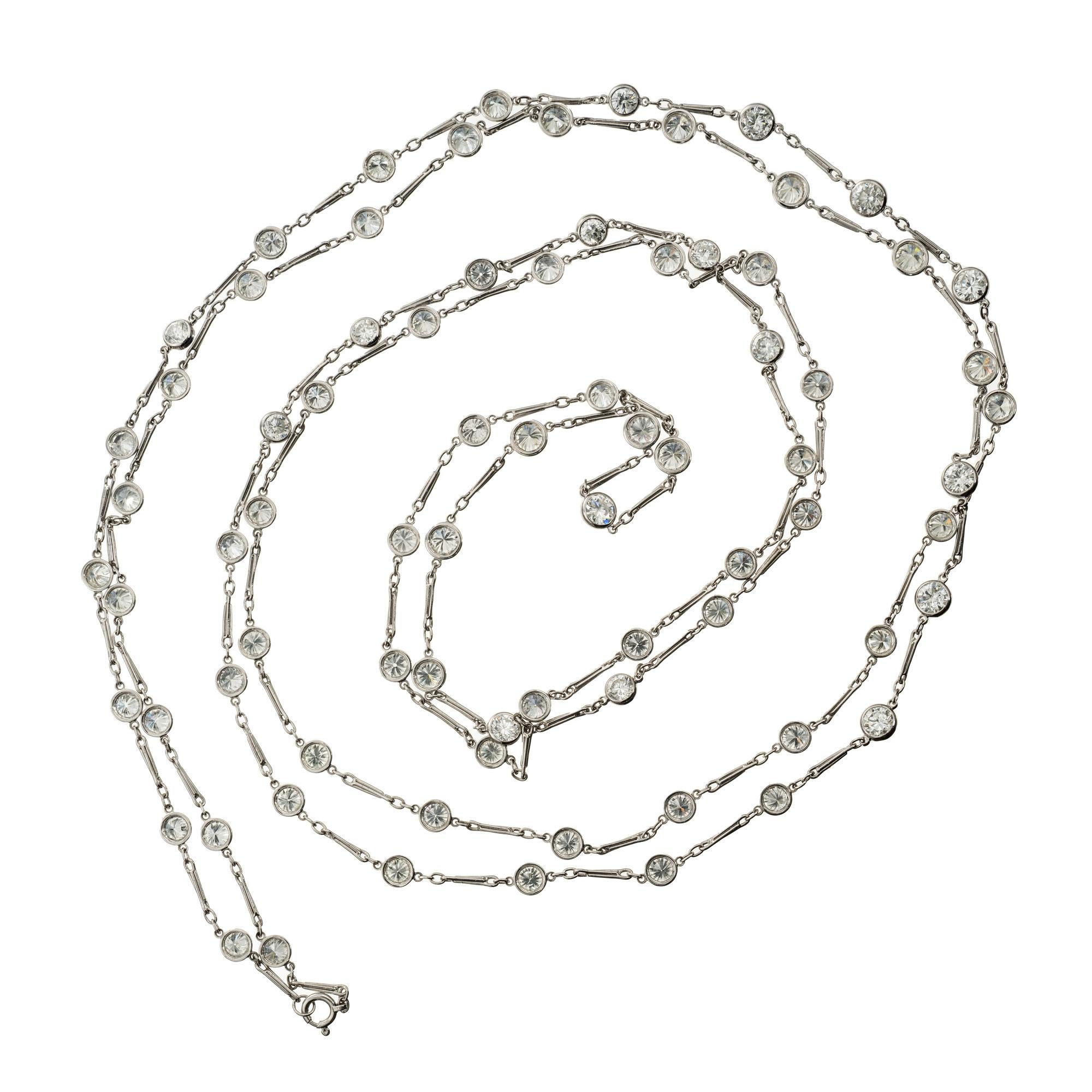 16.45 Carat Diamond Mid Century Platinum Station Necklace In Excellent Condition For Sale In Stamford, CT
