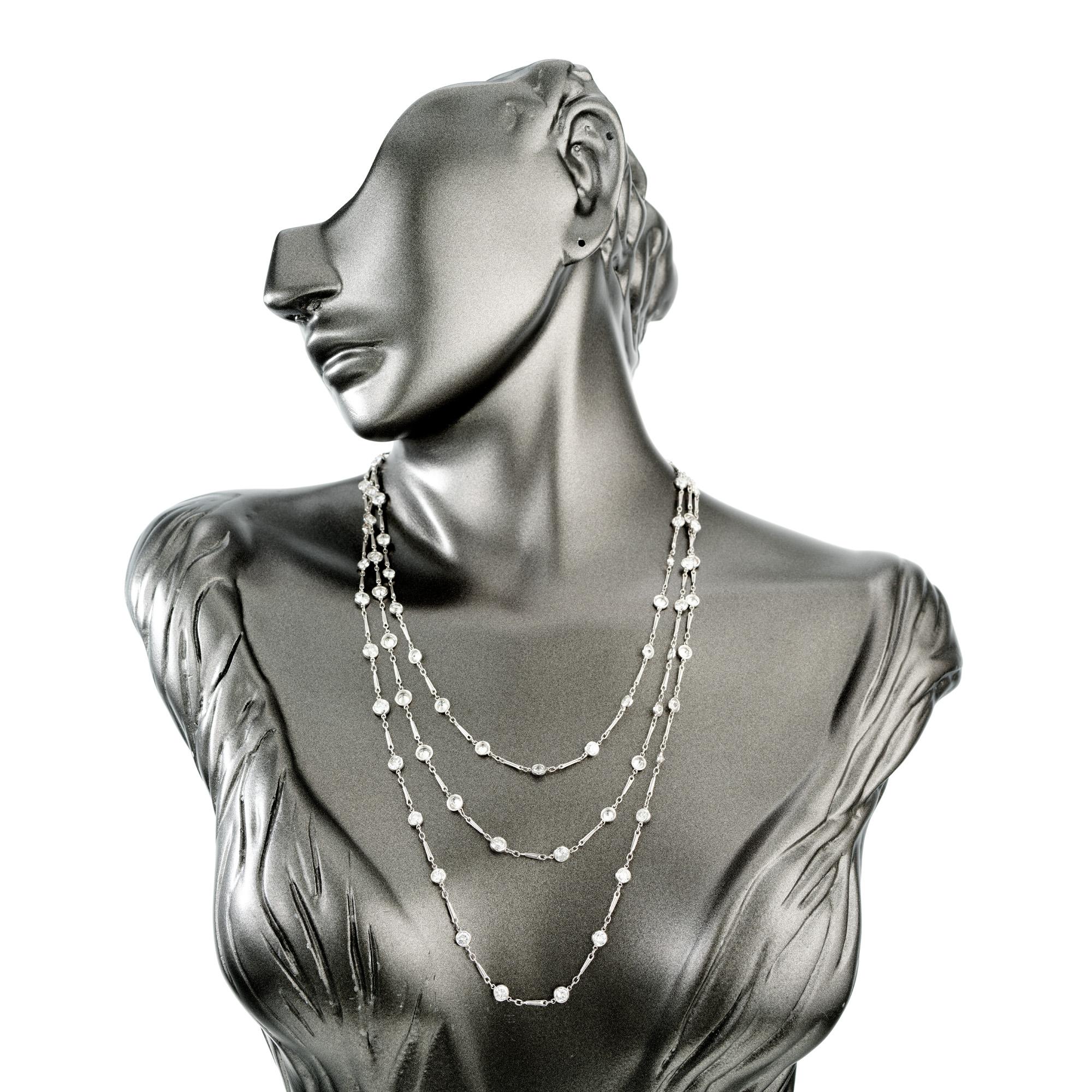 Women's 16.45 Carat Diamond Mid Century Platinum Station Necklace For Sale