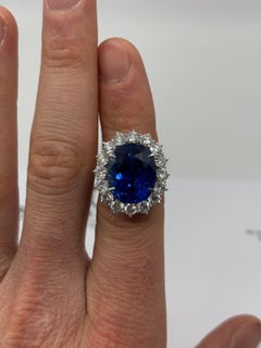 16.45ct Royal Blue Ceylon Sapphire & Diamond Halo Heirloom Ring