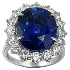 16.45ct Royal Blue Ceylon Sapphire & Diamond Halo Heirloom Ring