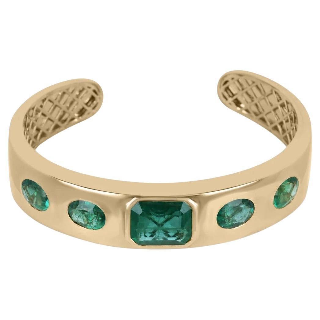 16.45tcw 18K Five Stone Medium Dark Green Emerald Cut Oval Emerald Bangle Bracel