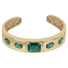 16.45tcw 18K Five Stone Medium Dark Green Emerald Cut Oval Emerald Bangle Bracel