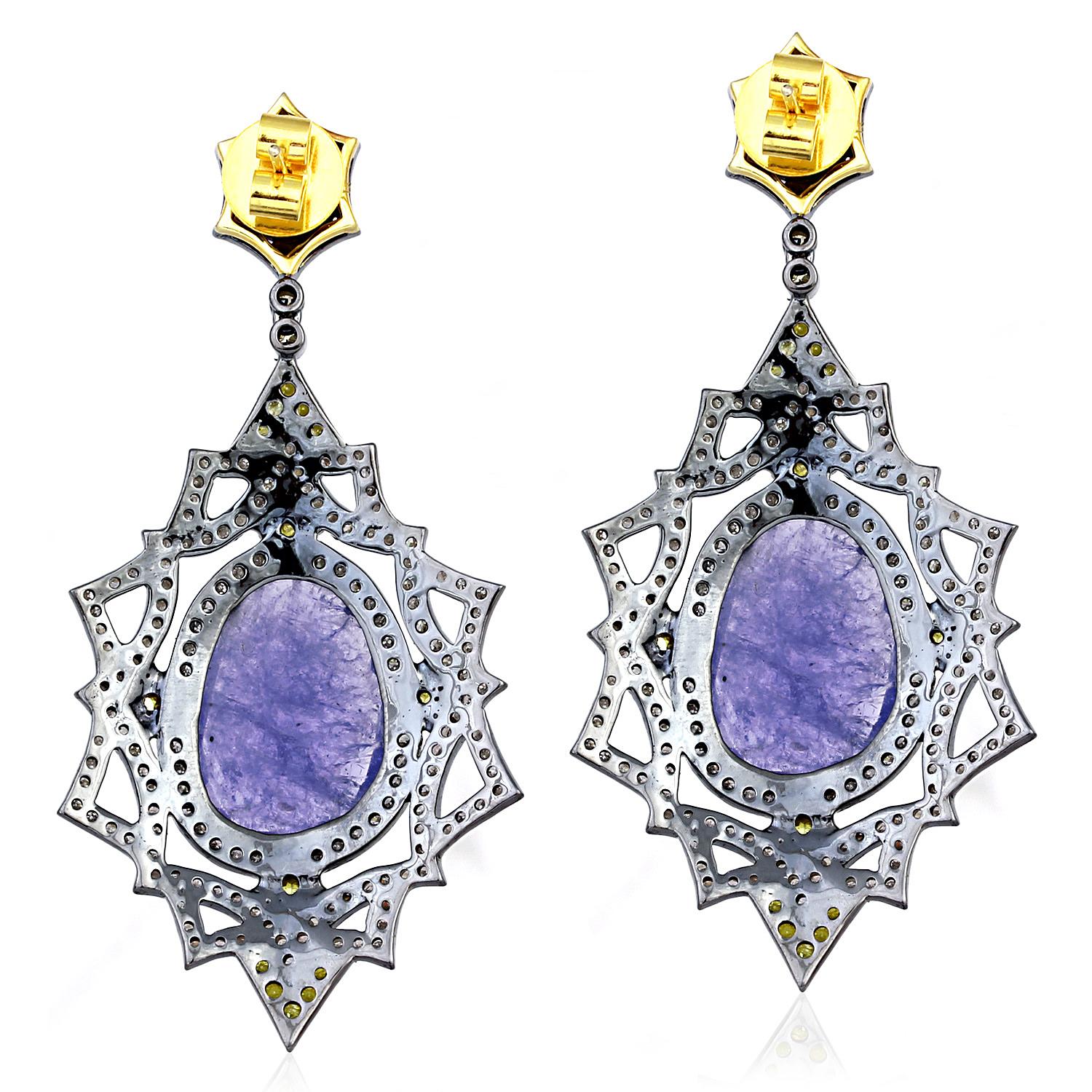 Contemporary 16.46 Carat Tanzanite Diamond Earrings For Sale