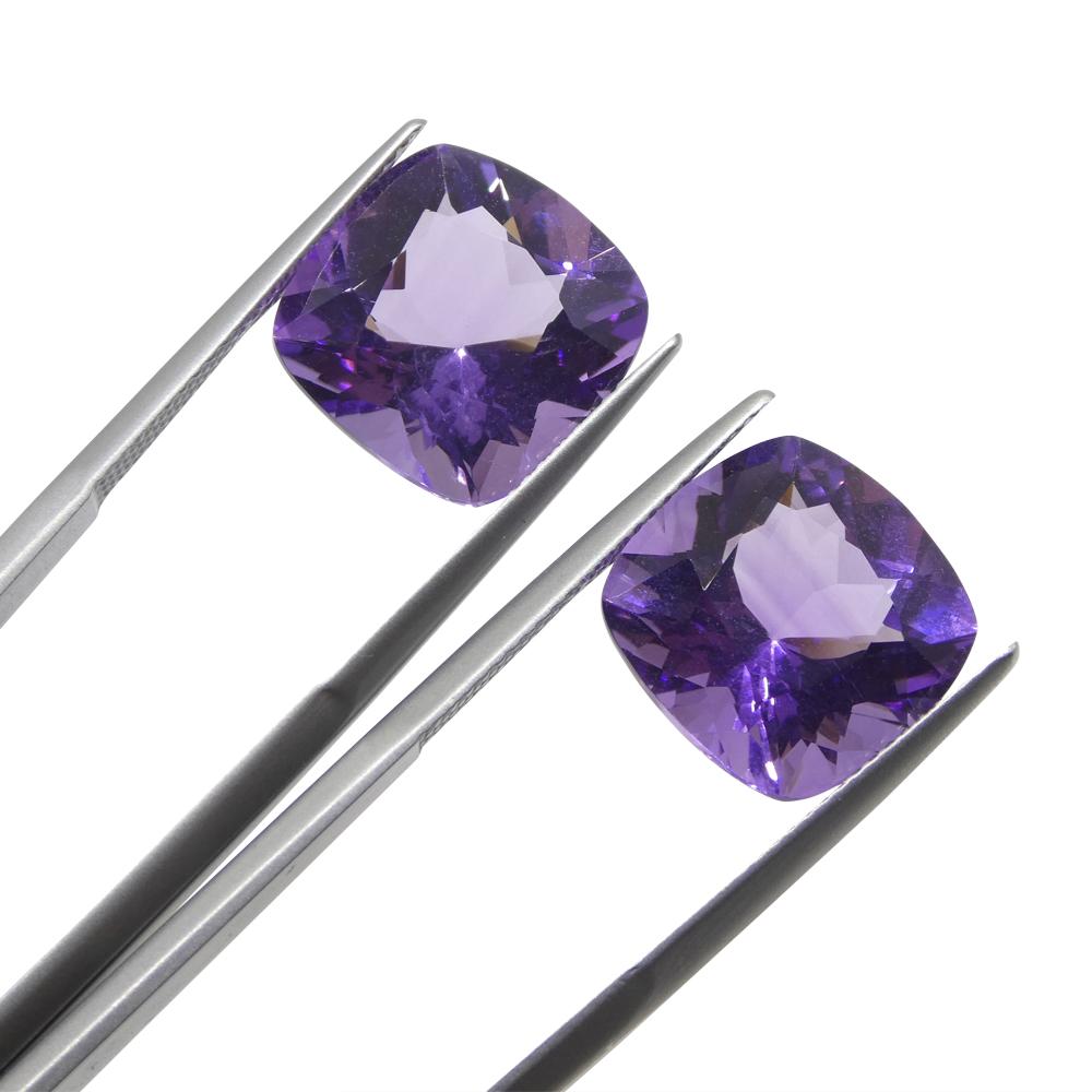 Brilliant Cut 16.46ct Pair Square Cushion Purple Amethyst from Uruguay For Sale