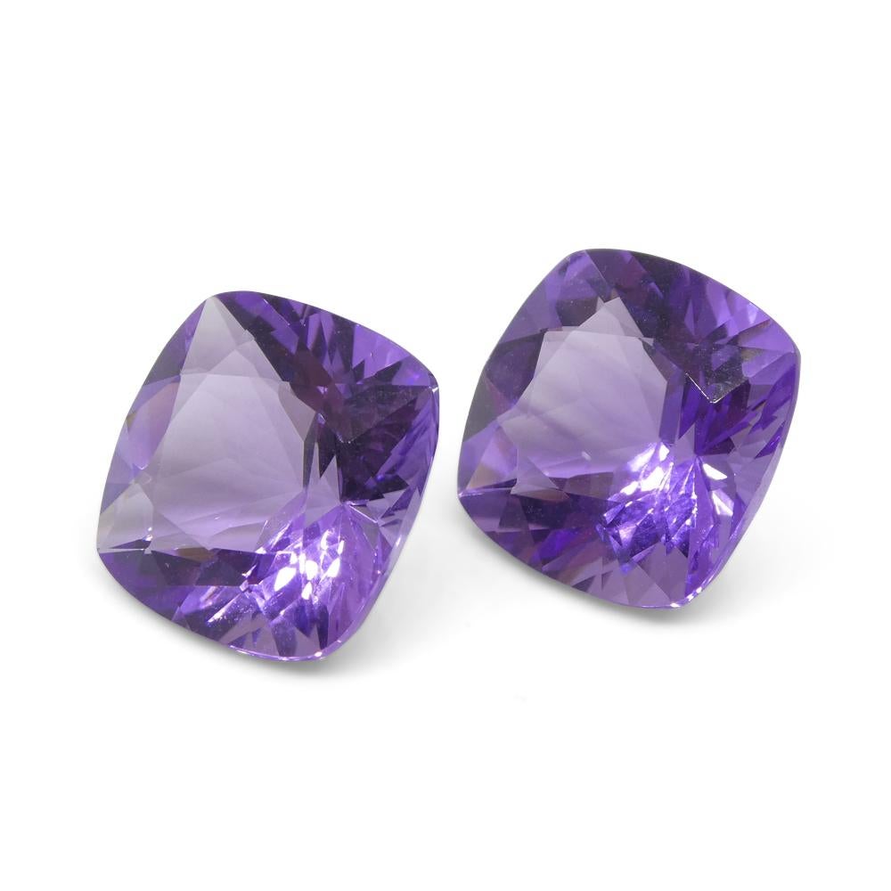 Women's or Men's 16.46ct Pair Square Cushion Purple Amethyst from Uruguay For Sale