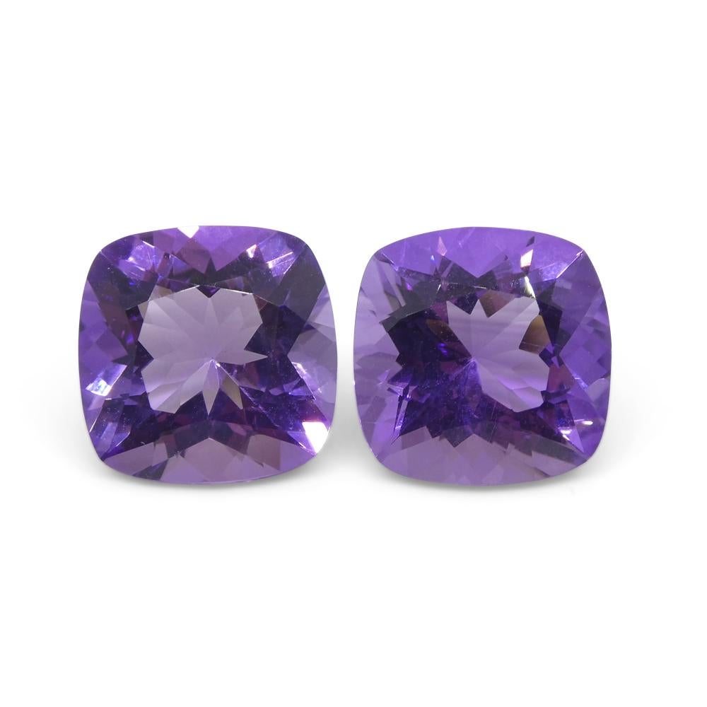 16.46ct Pair Square Cushion Purple Amethyst from Uruguay For Sale 1