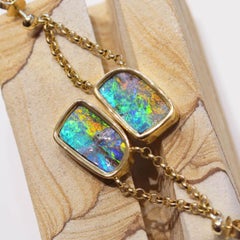 16.47 Carat Australian Boulder Opal & 18k Gold Earrings