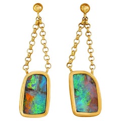 16.47 Carat Australian Boulder Opal & 18k Gold Earrings
