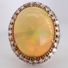 16.47 Carat Natural Opal and 0.60 ctw Diamond AIG Certified 14k Rose Gold Halo R