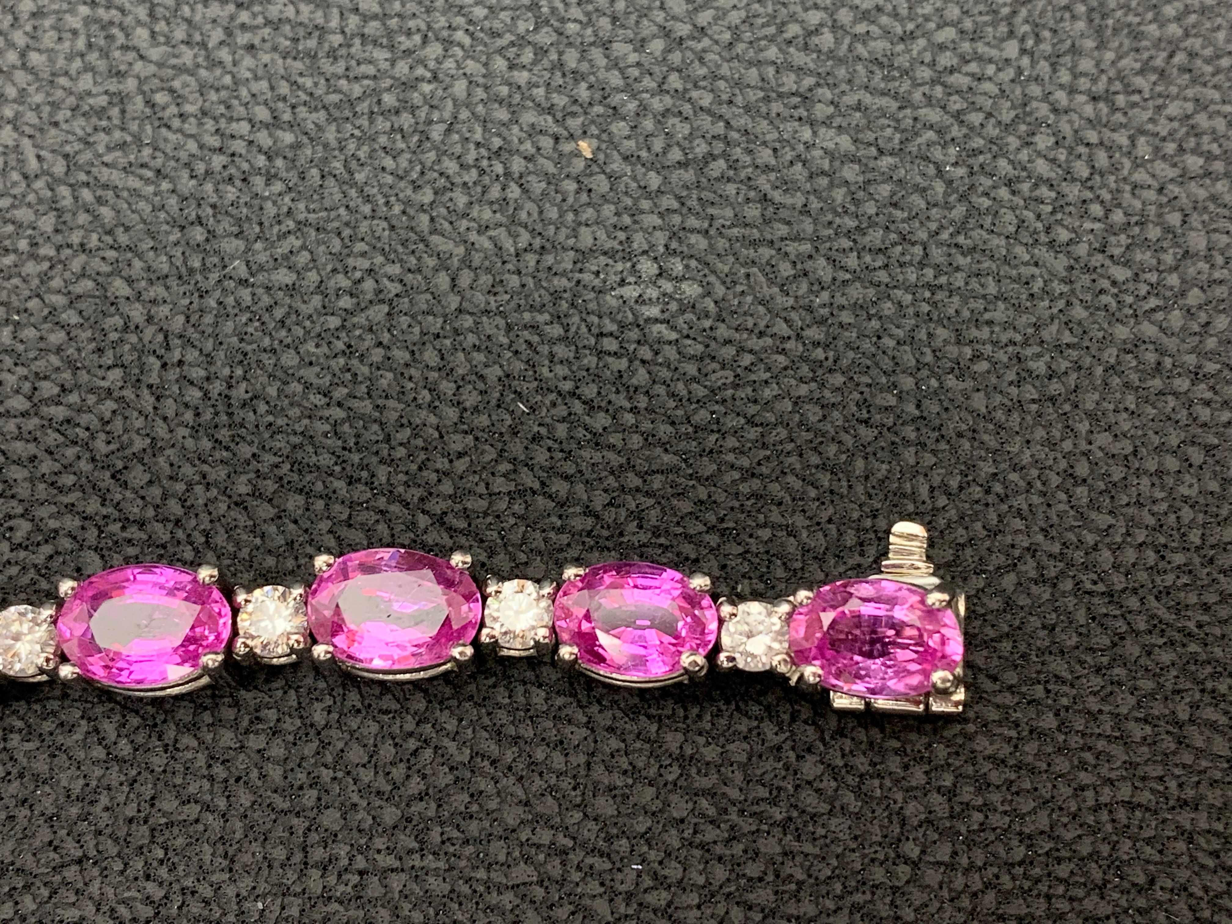 Modern 16.48 Carat Oval Cut Pink Sapphire Diamond Bracelet 14K White Gold For Sale