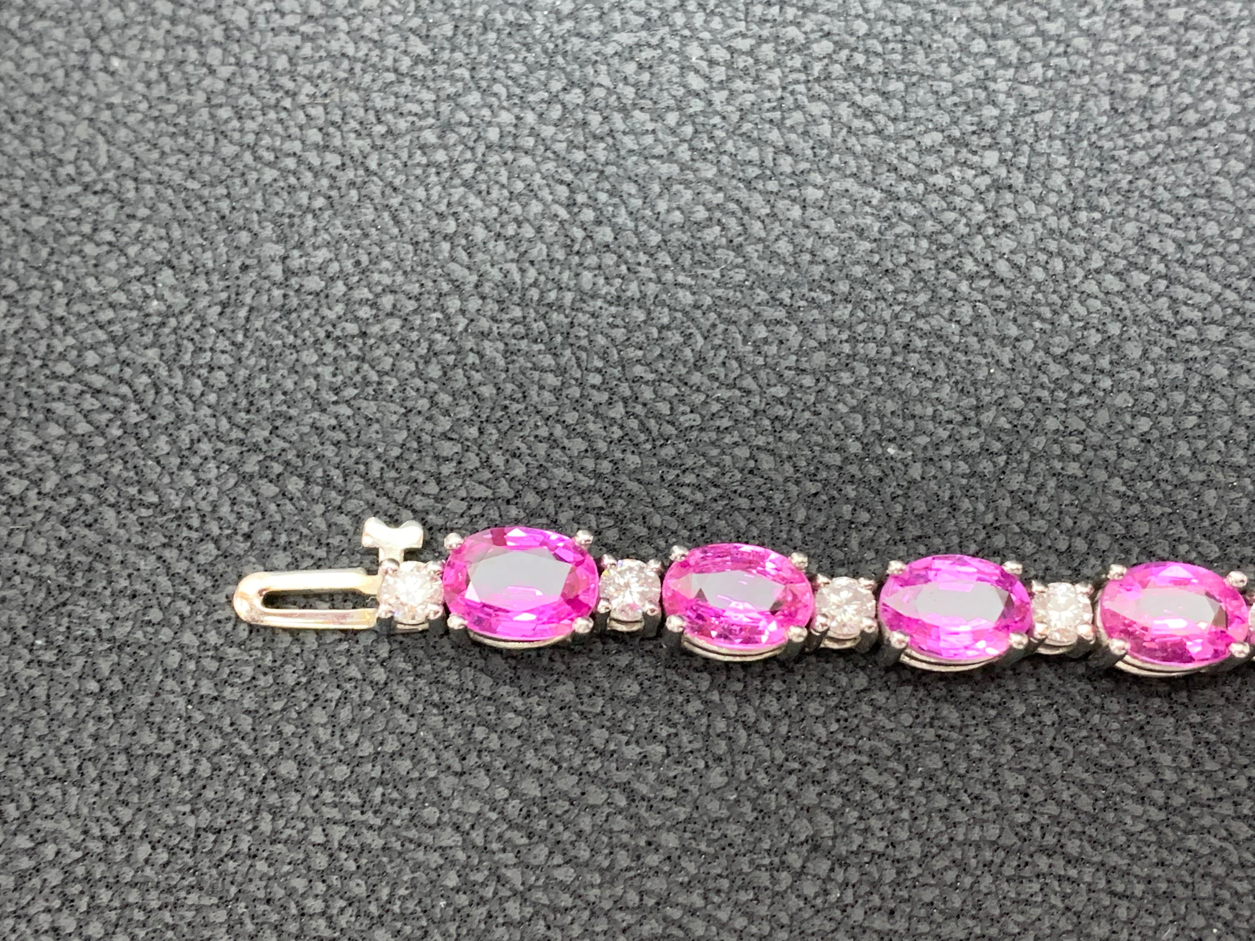 16.48 Carat Oval Cut Pink Sapphire Diamond Bracelet 14K White Gold In New Condition For Sale In NEW YORK, NY