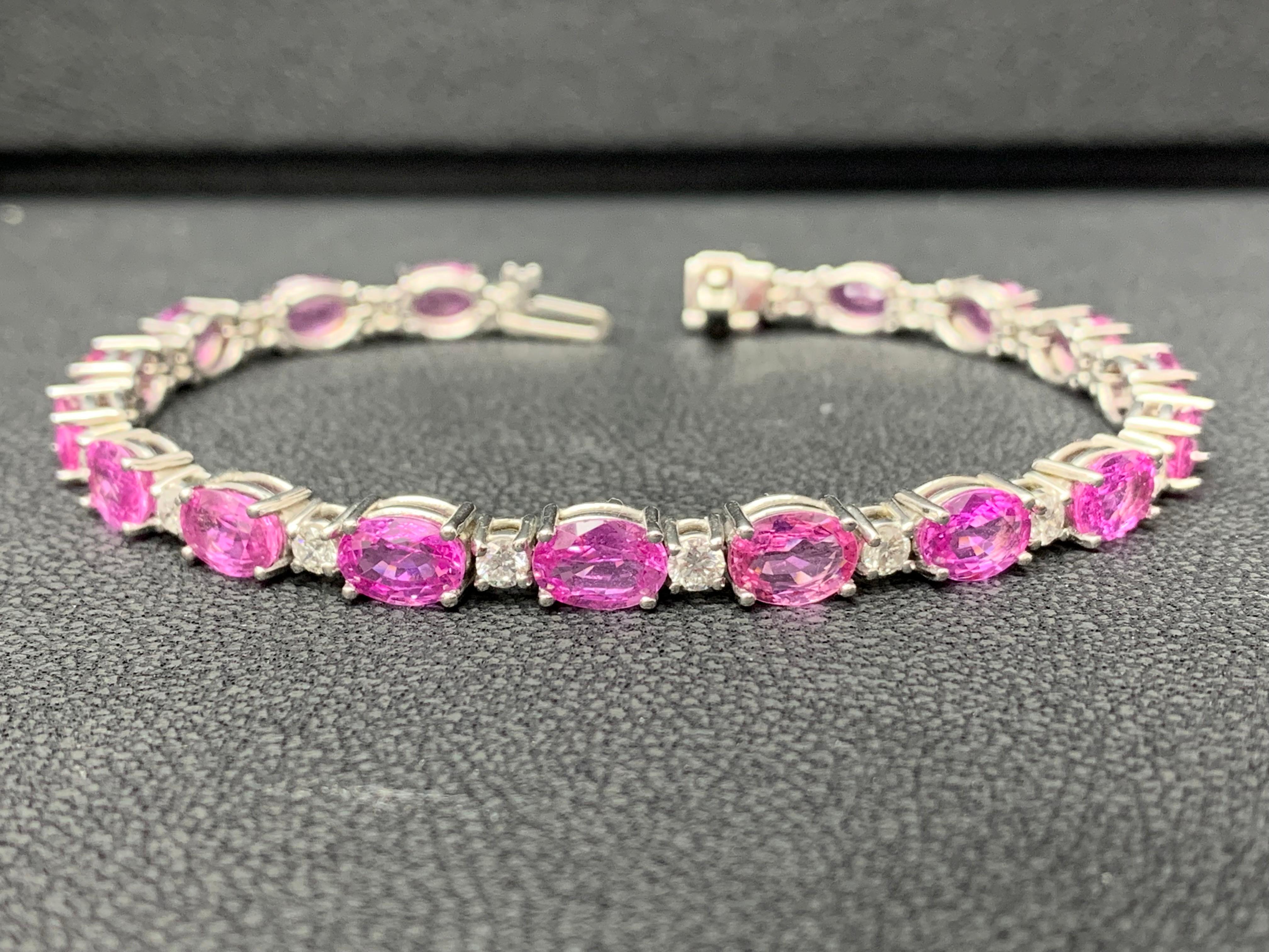 Women's 16.48 Carat Oval Cut Pink Sapphire Diamond Bracelet 14K White Gold For Sale