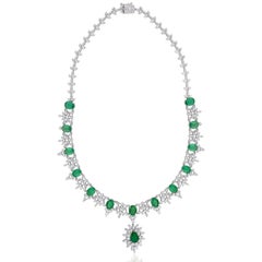 Meghna Jewels 16.48 Carat Oval Zambian Emerald 14 Karat Gold Diamond Necklace