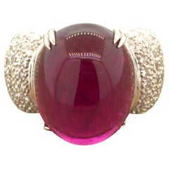 16.48 Carat Rubellite Tourmaline Diamond Platinum Ring