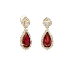 Sunita Nahata Rubellite 16.48ct. Drop Earrings in 18KYG with White Diamond.