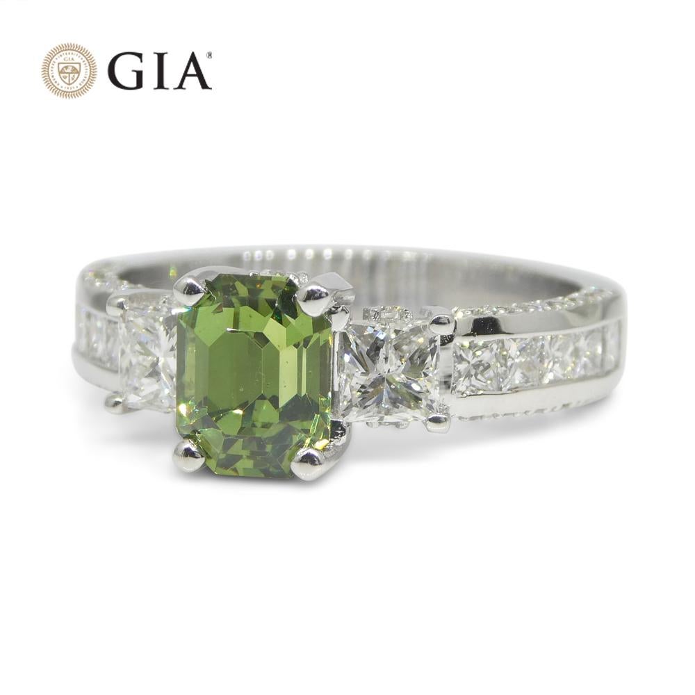 1.64ct Demantoid Garnet, Diamond Statement or Engagement Ring in 14k White Gold 8