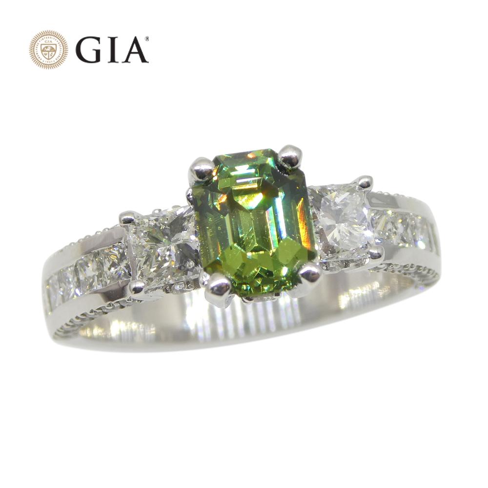Contemporary 1.64ct Demantoid Garnet, Diamond Statement or Engagement Ring in 14k White Gold For Sale
