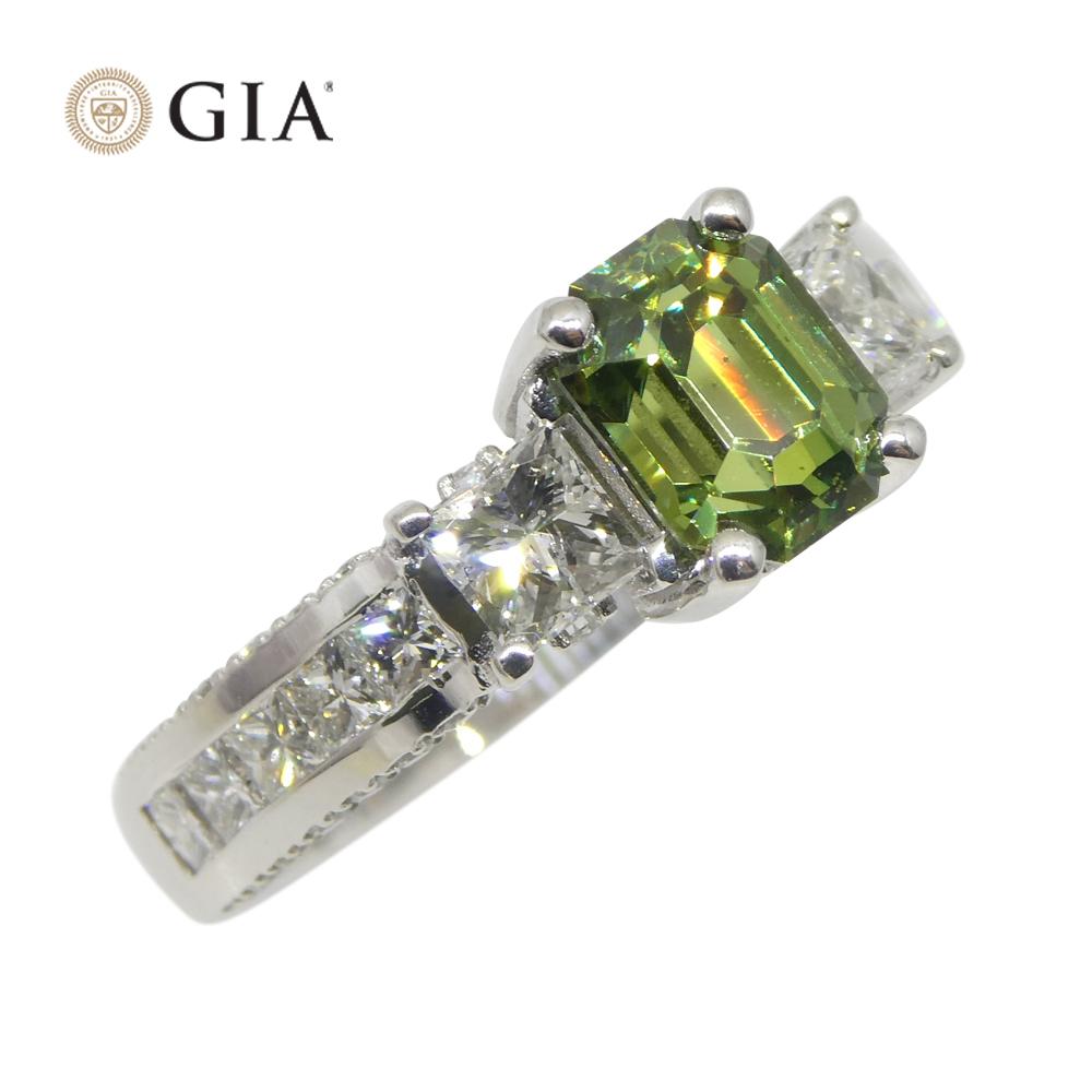Women's or Men's 1.64ct Demantoid Garnet, Diamond Statement or Engagement Ring in 14k White Gold For Sale
