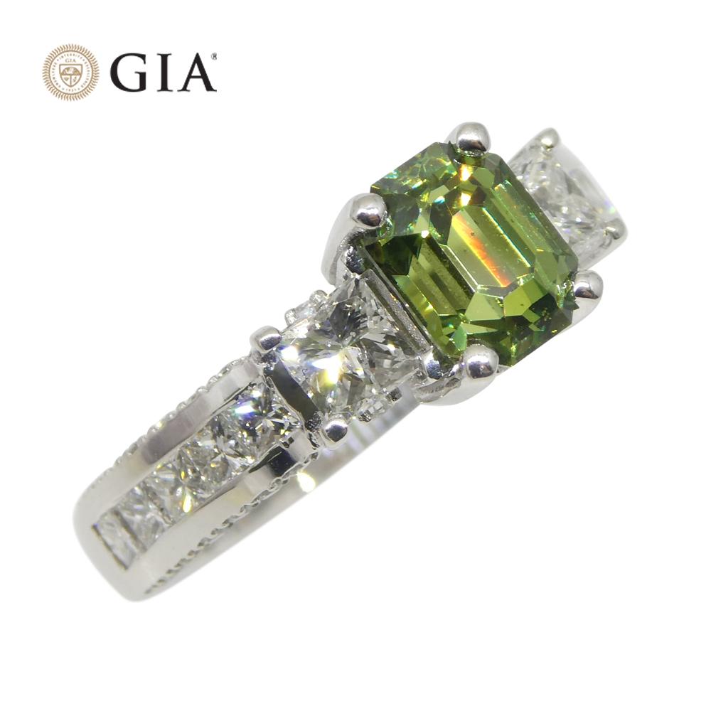 Women's or Men's 1.64ct Demantoid Garnet, Diamond Statement or Engagement Ring in 14k White Gold