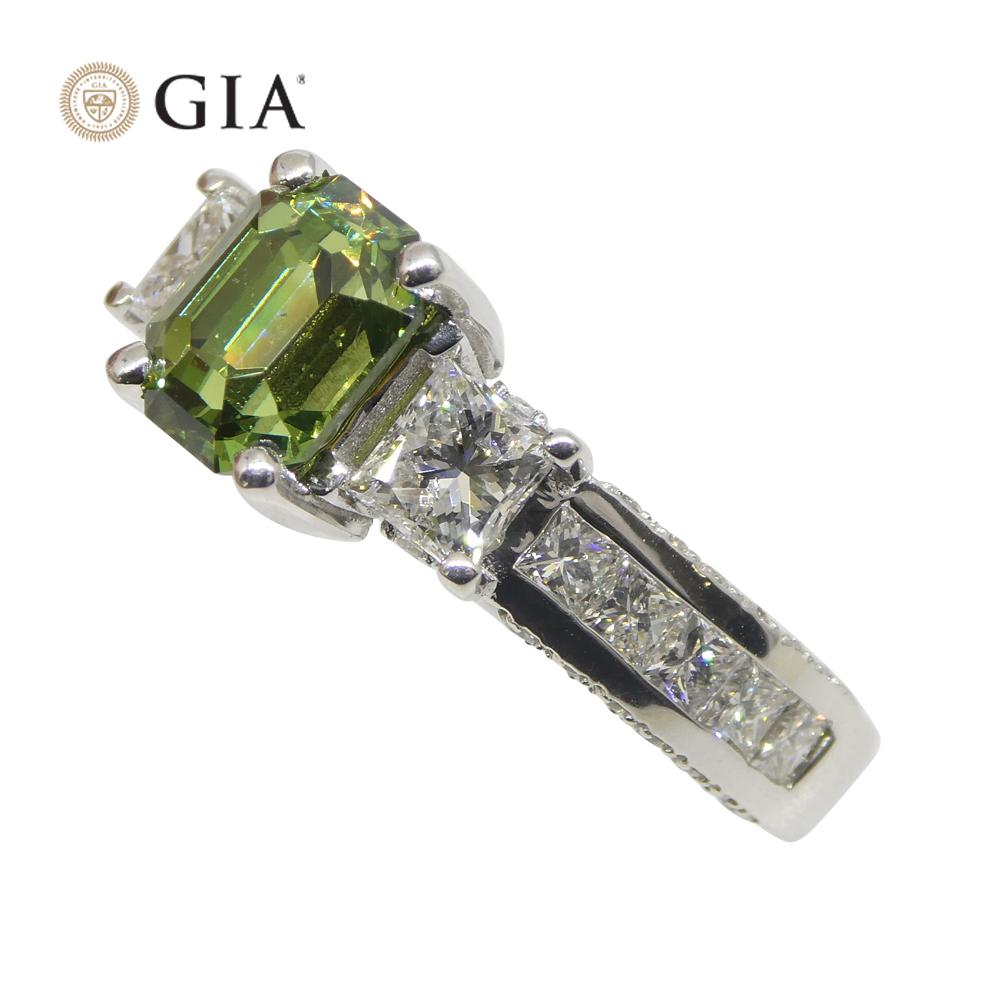 1.64ct Demantoid Garnet, Diamond Statement or Engagement Ring in 14k White Gold For Sale 1