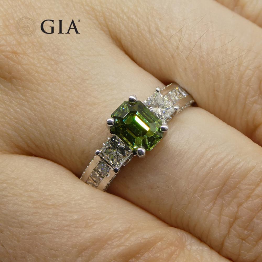 1.64ct Demantoid Garnet, Diamond Statement or Engagement Ring in 14k White Gold For Sale 2