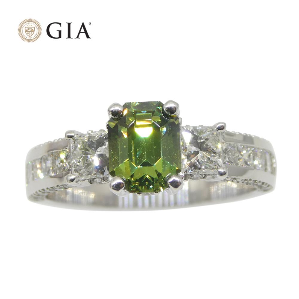 1.64ct Demantoid Garnet, Diamond Statement or Engagement Ring in 14k White Gold For Sale 3