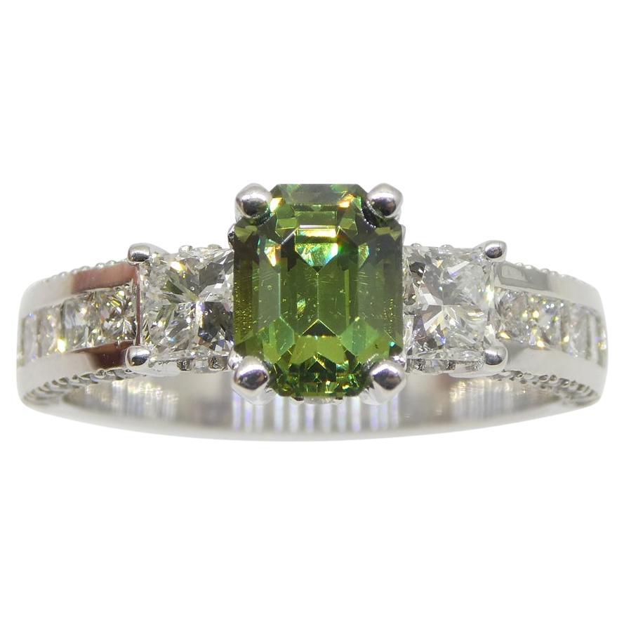 1.64ct Demantoid Garnet, Diamond Statement or Engagement Ring in 14k White Gold