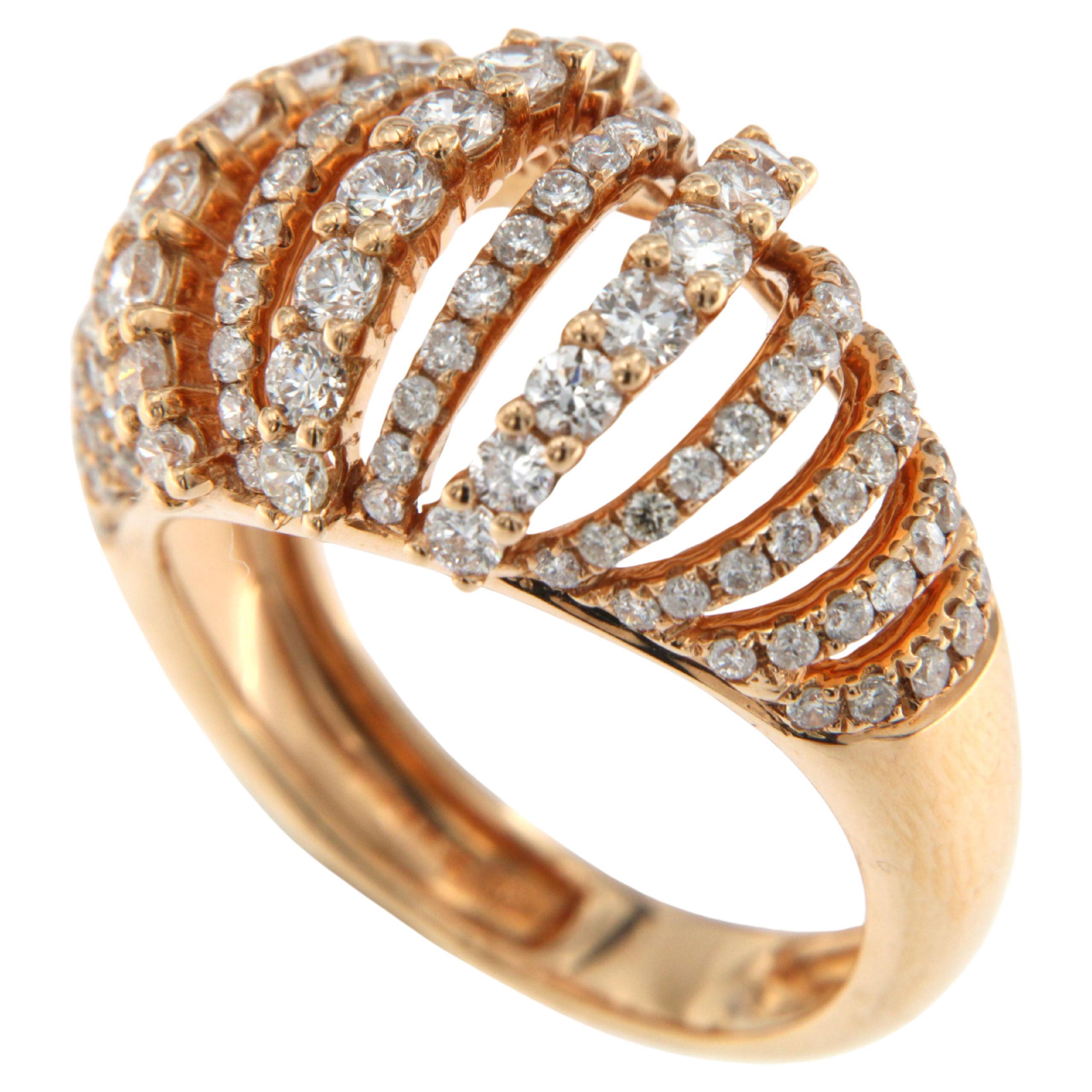 Bague Dome en or rose 18 carats avec 1,64 carat de diamant