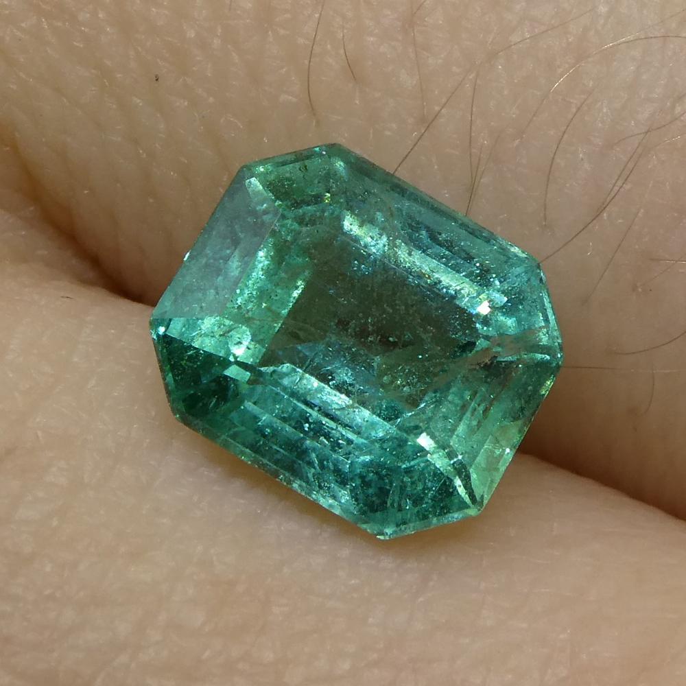 Description:

Gem Type: Emerald 
Number of Stones: 1
Weight: 1.64 cts
Measurements: 7.81x6.66x4.36mm
Shape: Octagonal
Cutting Style Crown: Step Cut
Cutting Style Pavilion: Step Cut 
Transparency: Transparent
Clarity: Slightly Included: Some