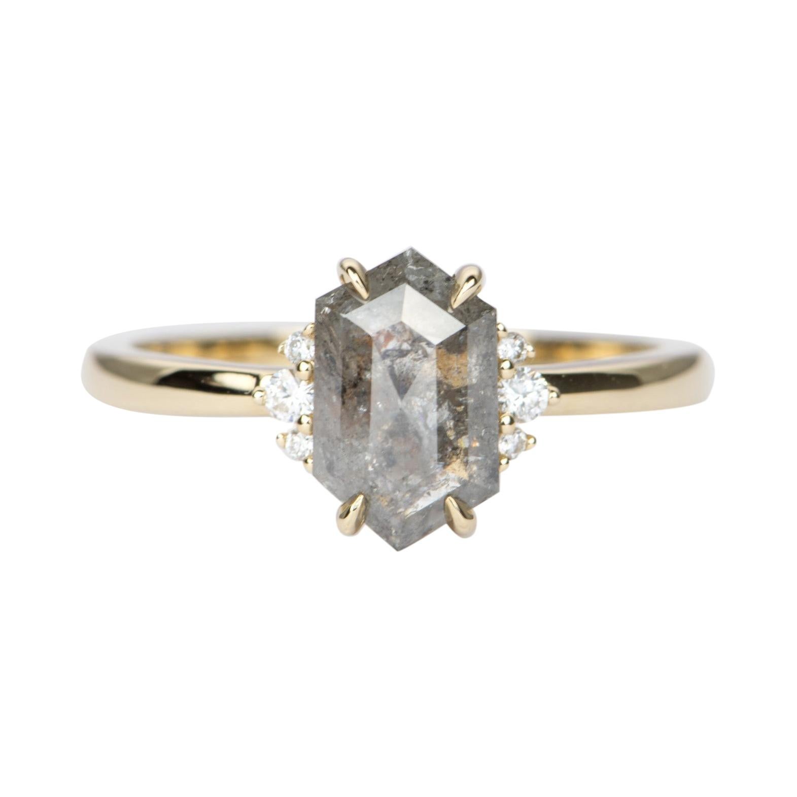 1.64ct Hexagon Salt and Pepper Diamond 14K Yellow Gold Engagement Ring