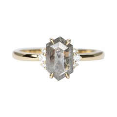 1.64ct Hexagon Salt and Pepper Diamond 14K Yellow Gold Engagement Ring AD2374